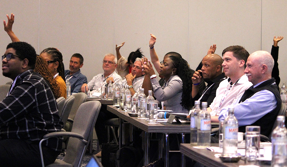 Audience listening to a presentation